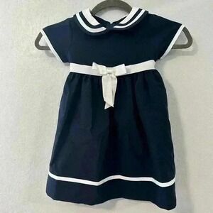 Bonnie Jean Navy White Sailor Dress Bow Nautical Toddler Kids Size 3T